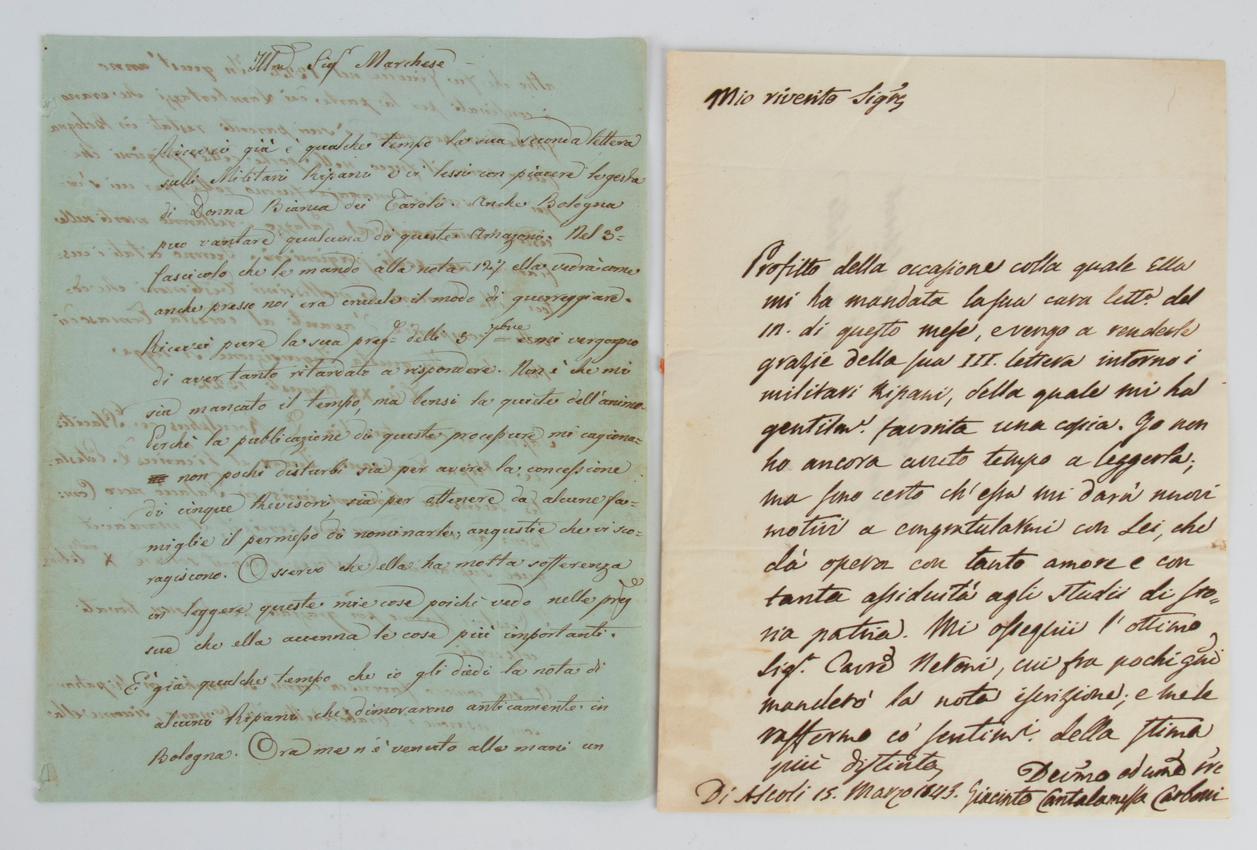 Lettere autografate provenienti dall'Archivio Bruti Liberati rivolte a uomini e donne illustri