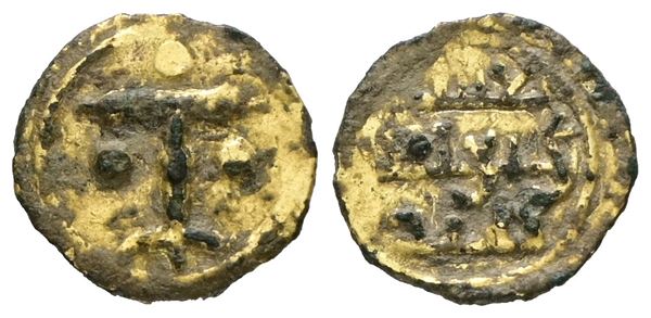 PALERMO. RUGGERO (1072-1101). TARI "RARO FALSO D'EPOCA" Cu dorato; 0,35gr; 11mm; RRR. BB