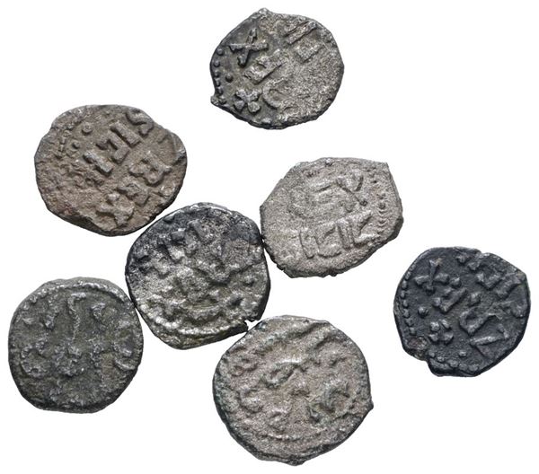 PALERMO. Normanni. LOTTO N. 7 ESEMPLARI da 1/4 QUARTO DI TERCENARIO. Ag; Conservazioni varie.