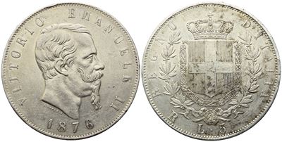 Vittorio Emanuele II, 5 Lire 1876 (Roma), argento