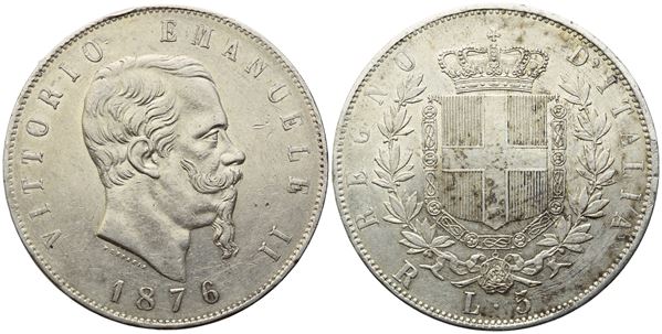 ROMA. Regno d'Italia. Vittorio Emanuele II (1861-1878). 5 Lire 1876; Ag (25,02 g; 37 mm)