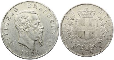 Regno D'italia. Milano. Vittorio Emanuele II (1861-1878). 5 Lire 1870. Ag (25 G; 36,7 MM). Qspl