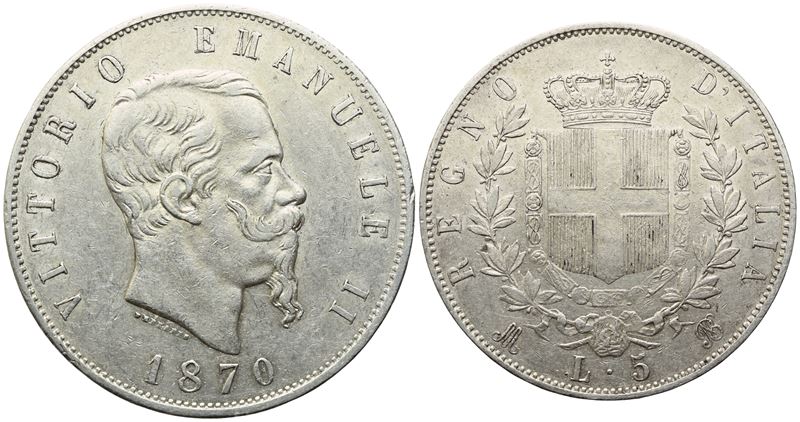 Regno D'italia. Milano. Vittorio Emanuele II (1861-1878). 5 Lire 1870. Ag (25 G; 36,7 MM). Qspl