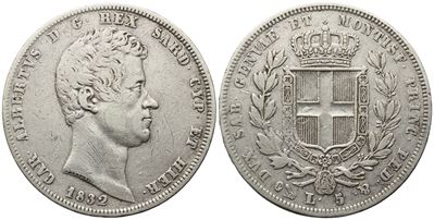Regno di Sardegna. Genova. Carlo Alberto (1831-1849). 5 Lire 1832. Ag (24,79 G; 36,7 MM). Qbb