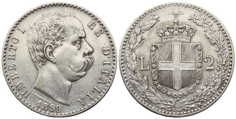 Regno D'italia. Umberto i (1878-1900). 2 Lire 1899. Ag (10 G; 26,7 MM). Qspl