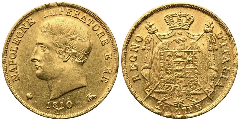 MILANO. Napoleone I Re d'Italia (1805-1814). 20 Lire 1810; Au (6,46 g; 20,5 mm)