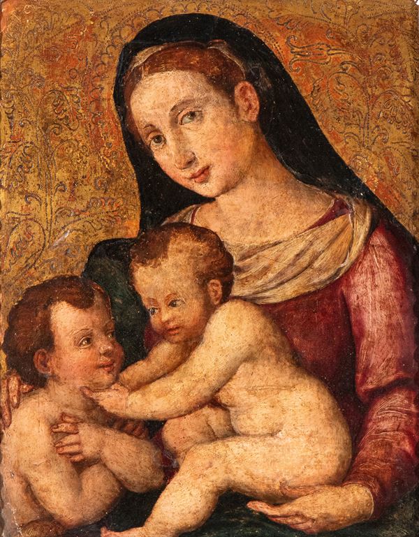 Artista emiliano, XVI secolo - Virgin with Child and Saint John the Baptist