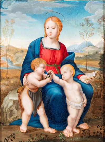La Madonna del Cardellino, tempera su pergamena riportata su cartoncino