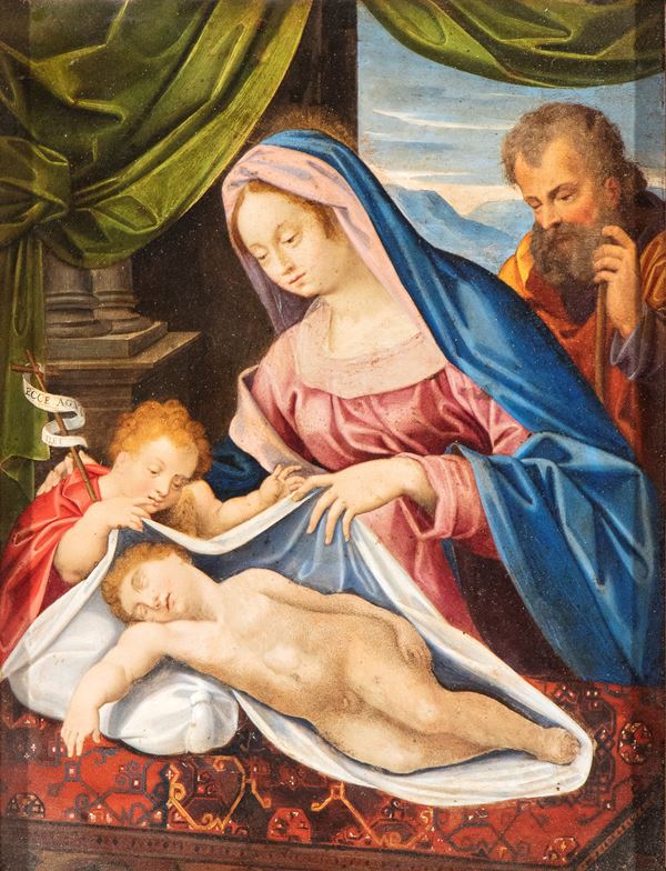 Artista emiliano, seconda metà XVI secolo - Holy Family with the Infant Saint John and the sleeping Christ Child
