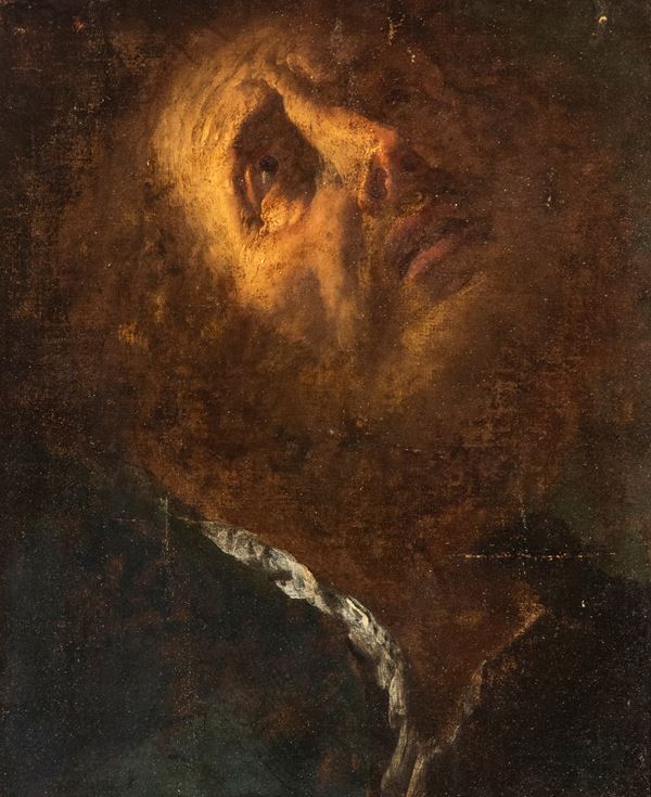 Mattia Preti - Head of an old man in prayer
