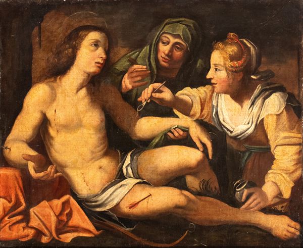 Artista veneto, XVII secolo - Saint Sebastian tended by the Pious Women