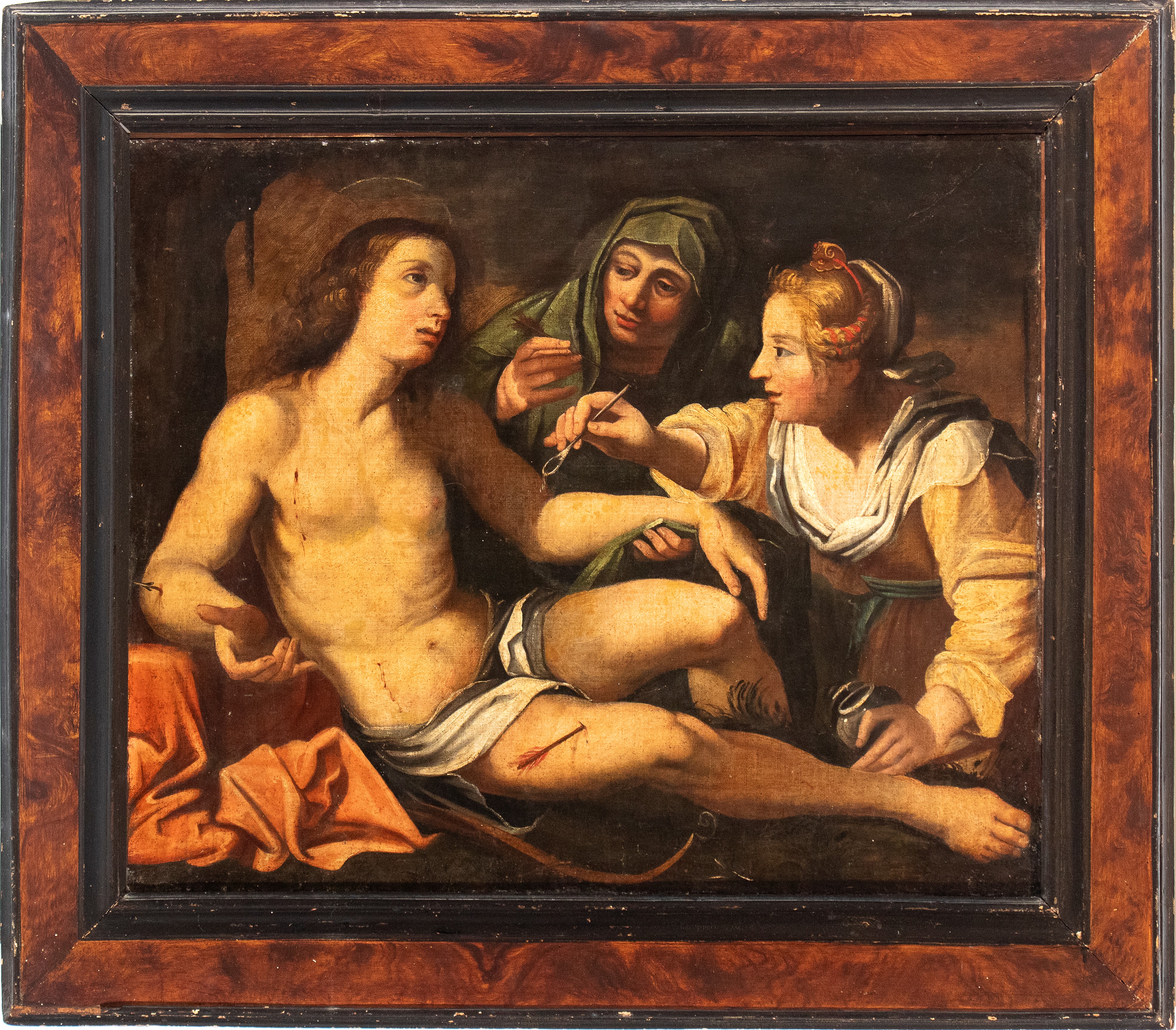 Artista Senese, XVII Secolo - Autore non identificato, San Sebastiano curato dalle pie donne, oli...