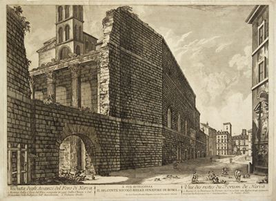 Veduta degli avanzi del Foro di Nerva, bulino e acquaforte