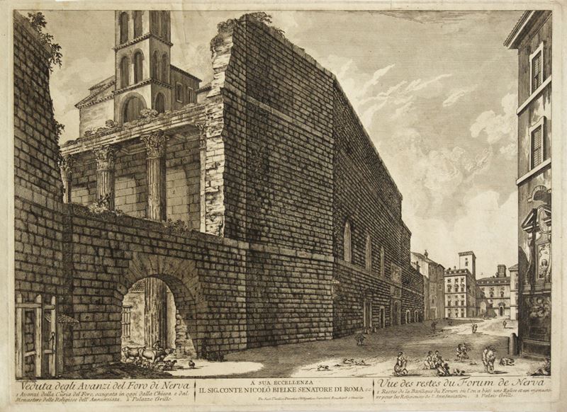 Jean Barbault - Veduta degli avanzi del Foro di Nerva, bulino e acquaforte