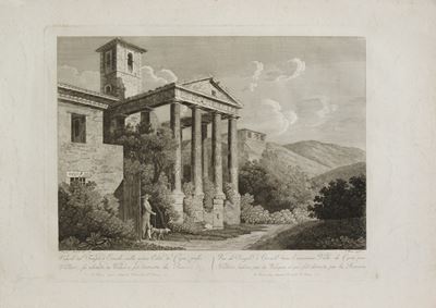 Veduta del Tempio d’Ercole nella antica città di Cora presso Velletri, acquaforte e bulino