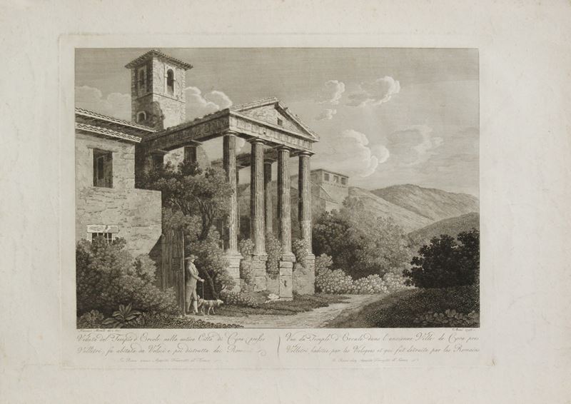 Francesco Morelli - Veduta del Tempio d’Ercole nella antica città di Cora presso Velletri, acquaf...