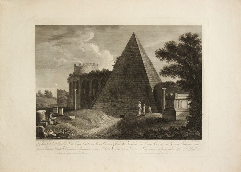 Francesco Morelli - Veduta del Sepolcro di Caio Cestio su la Via Ostiense, acquaforte e bulino