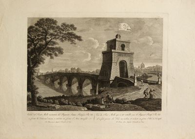 Veduta del Ponte molle restaurato dal Regnante Sommo Pontefice Pio VII, acquaforte e bulino