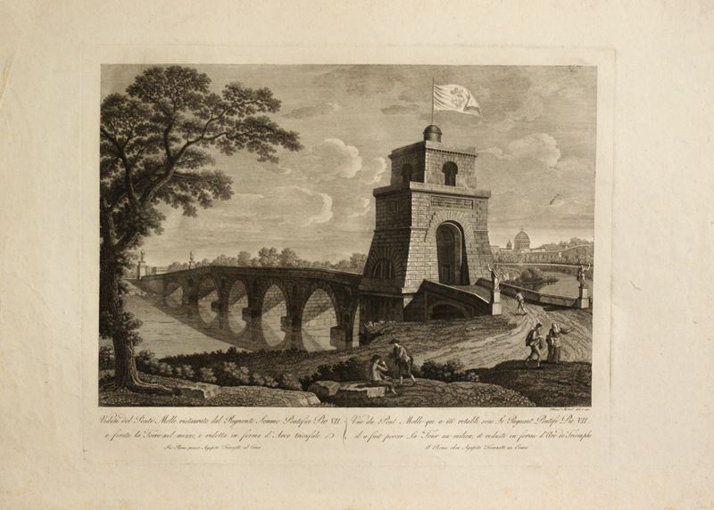 Francesco Morelli - Veduta del Ponte molle restaurato dal Regnante Sommo Pontefice Pio VII, acqua...