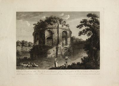 Veduta del Tempio detto della Tosse su la via di Tivoli, acquaforte e bulino