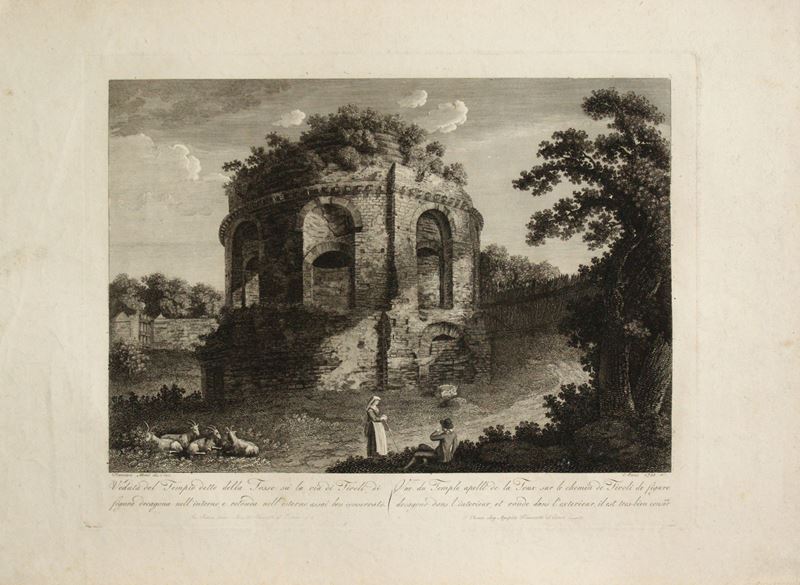 Francesco Morelli - Veduta del Tempio detto della Tosse su la via di Tivoli, acquaforte e bulino