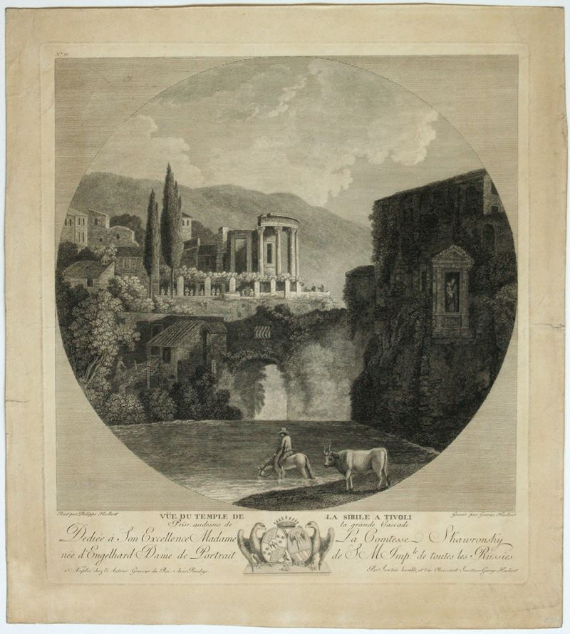 Georg Abraham Hackert - Vue du Temple de La Sibille à Tivoli, acquaforte e bulino