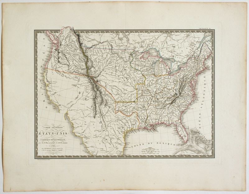 Adrien-hubert Brué - Carte Generale des Etats-Unis de l'Amérique Septentionale, 1820, acquaforte ...