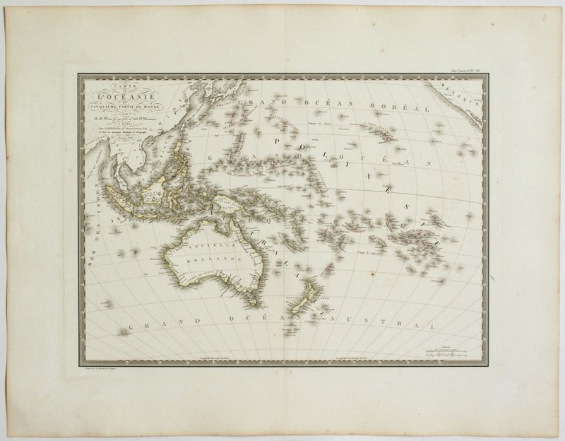 Adrien-hubert Brué - Carte de l'Oceanie ou cinquieme partie du Monde, acquaforte e bulino, 1820