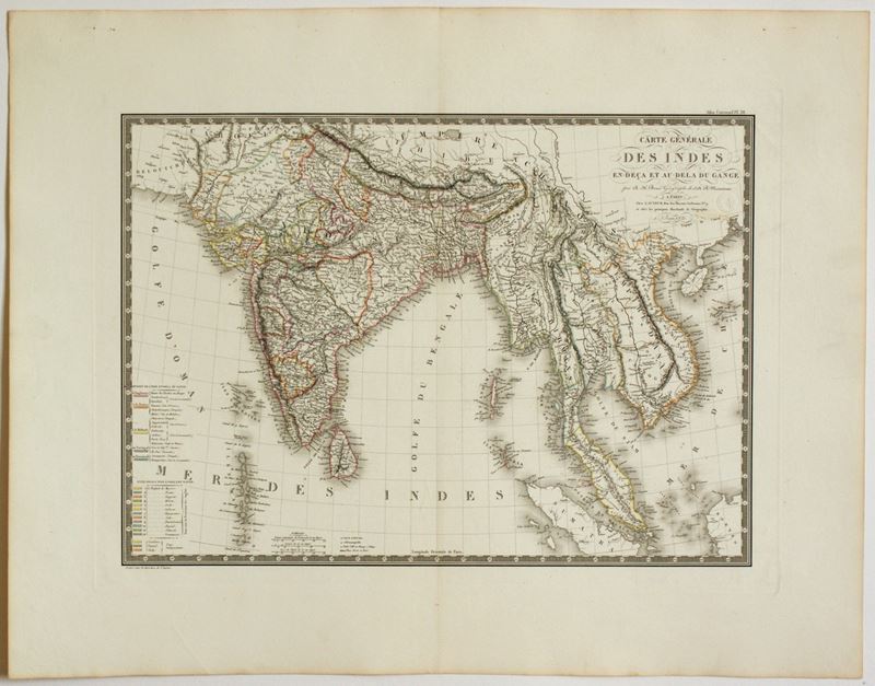 Adrien-hubert Brué - Carte générale des Indes en-deca et au-dela du Gange, acquaforte e bulino, 1...