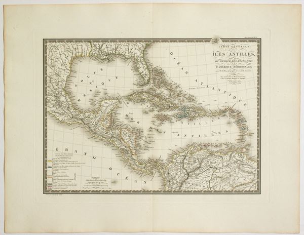 Adrien-Hubert Brué - [Mondo - America - Florida - Antille] Carte Generale des Iles Antilles, d'une Partie Du Mexique des Etats-Unis en de L'Amerique Meridionale