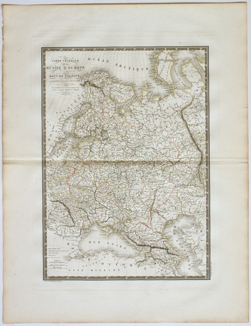 Adrien-hubert Brué - Carte generale de la Russie d'Europe et du Royaume de Pologne, acquaforte e ...