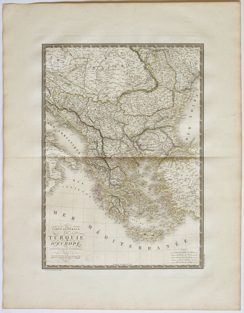 Adrien-hubert Brué - Carte générale de la Turquie d'Europe, acquaforte e bulino, 1820
