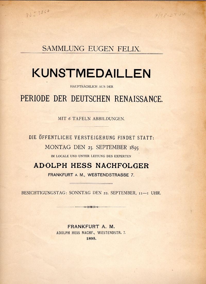 Hess Ad. Nachfolger, Kunstmedaillen aus der Periode della Rinascita Tedesca
