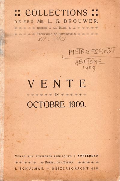 Schulman J., Amsterdam, 11 ottobre 1909. Raccolte L. G. Brouwer ed elemente della scoperta di Har...