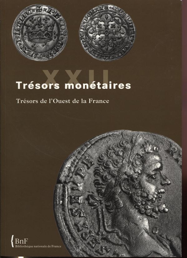 A.A.V.V. – Trésors monétaires. Trésors de l’Ouest de la France. Tome XXII -2005/2006. Paris, 2007. Pp.327 + tavv.46, ill. nel testo. Ril.ed. Buono stato ottima documentazione di monete romane del tesoro di Pedernec composto da 2260 antoniniani del III secolo.