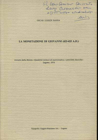 Ulrich-Bansa O., La monetazione di Giovanni (423–425 A.D.)