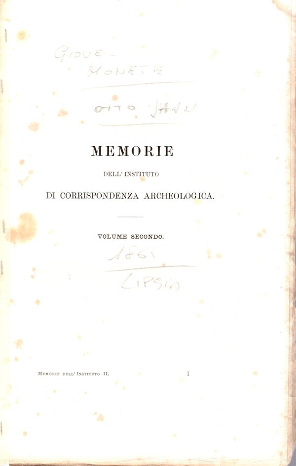 JHAN O.- Giove Polieo in Atene. Lipsia, 1865.  pp 24, tav. 1. brossura ed. buono stato. molto raro, tavola con monete