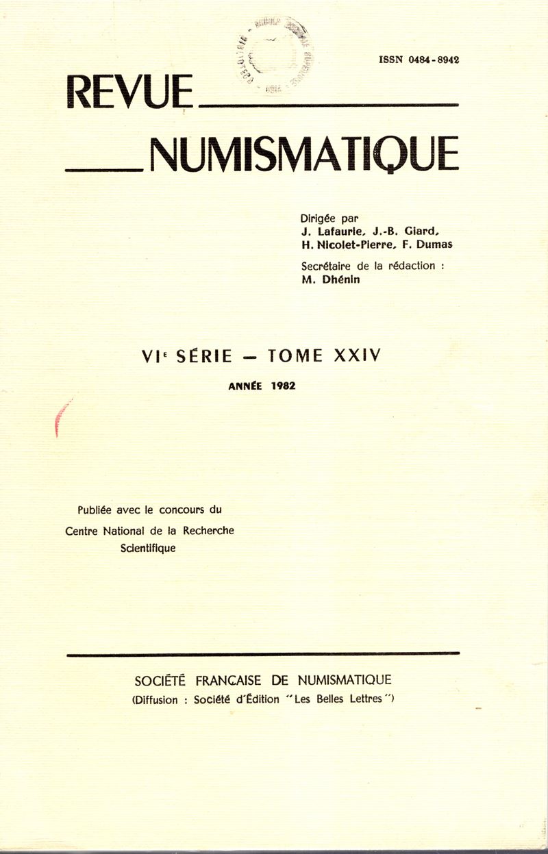 REVUE NUMISMATIQUE, Tome XXIV, 1982 - Pubblicazione di numismatica antica