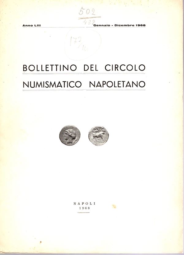 A.A.V.V. Bollettino del Circolo Numismatico Napoletano gennaio-dicembre 1968. Napoli, 1968.