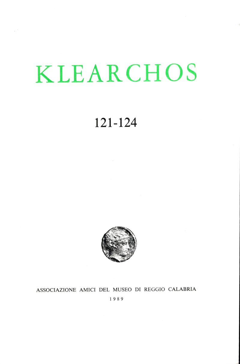 AA.-VV. - KLEARCHOS. N. 121-124. Reggio Calabria, 1989. Associazione amici del Museo di Reggio Ca...