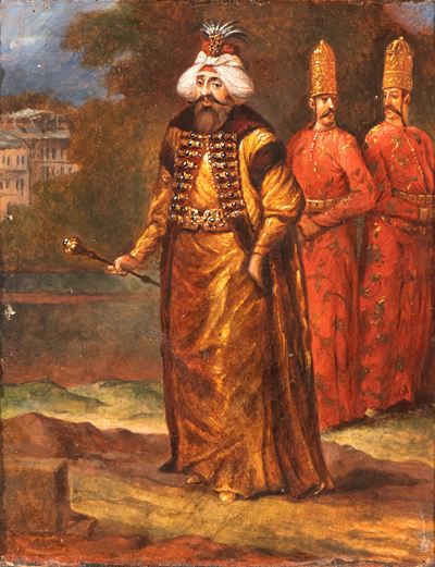Il Sultano Ahmed III e due seguaci, olio su tela