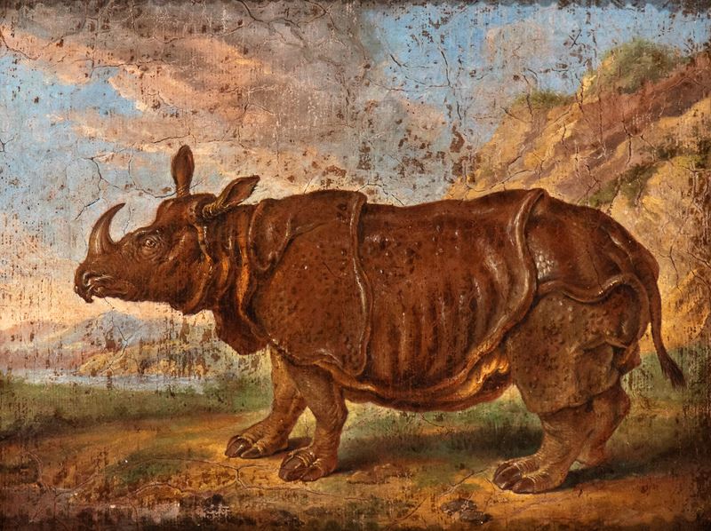 Jean Baptiste Oudry - Il rinoceronte Clara, olio su tela