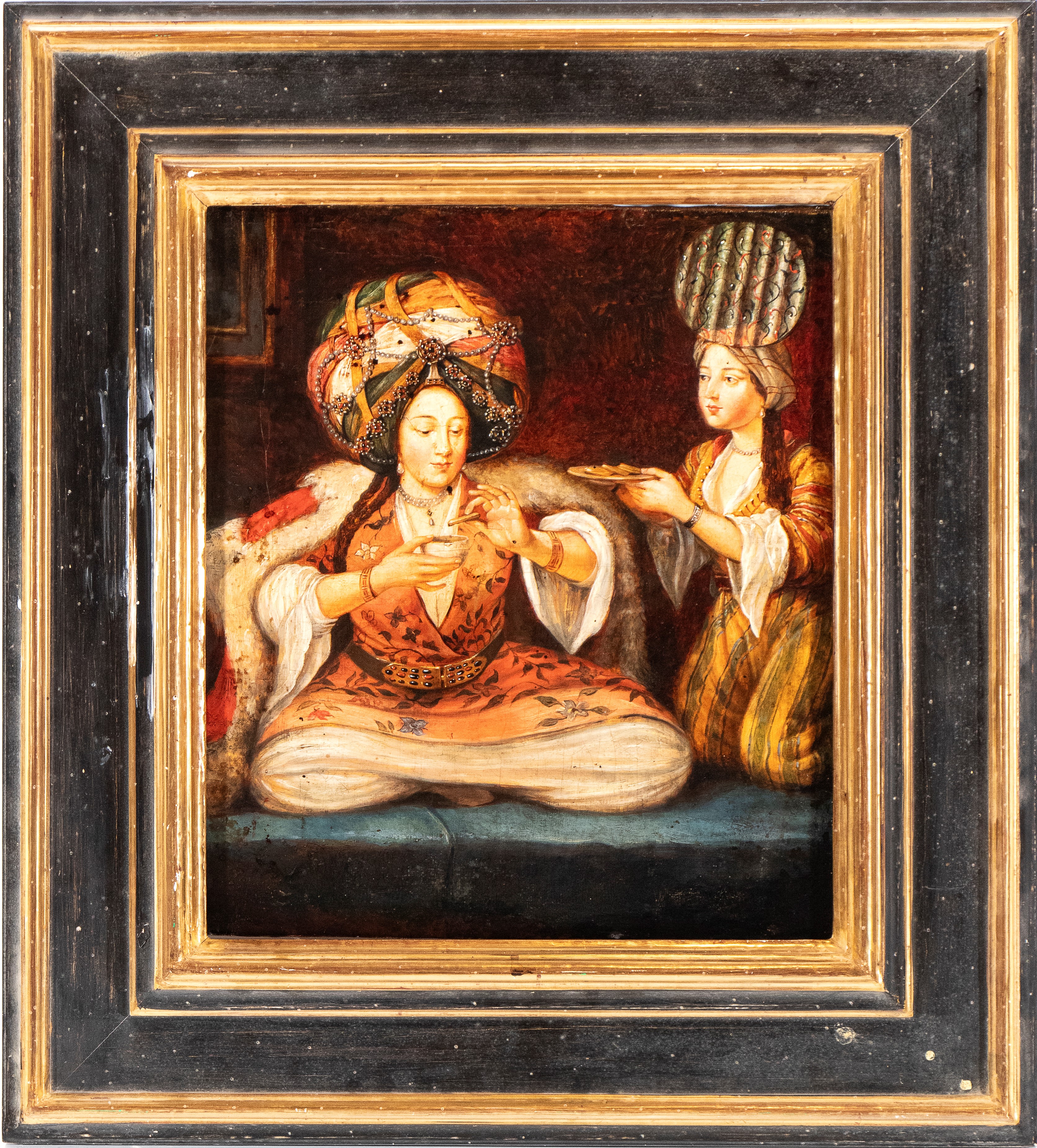 Artista Francese, XIX Secolo - Olio su tela, 'Il caffè turco', replica dell'opera 'Enjoying Coffe...