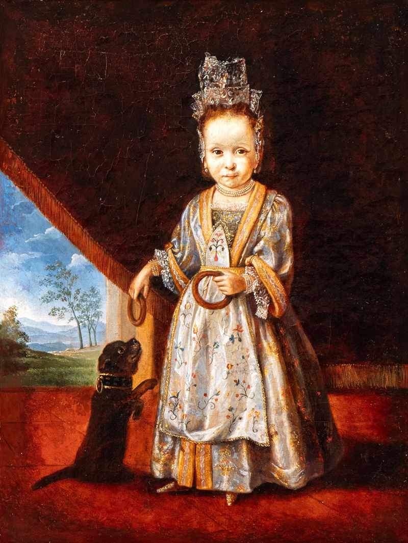 Ritratto di fanciulla con ciambelle e cagnolino