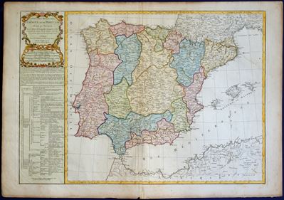 Carte des Royaumes d'Espagne et de Portugal divisés par Provinces, bulino e acquaforte