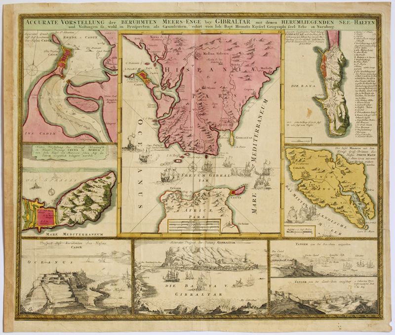 Johann Baptist Homann - Accurate Vorstellung der berühmten Meers-Enge bey Gibraltar, bulino e acq...