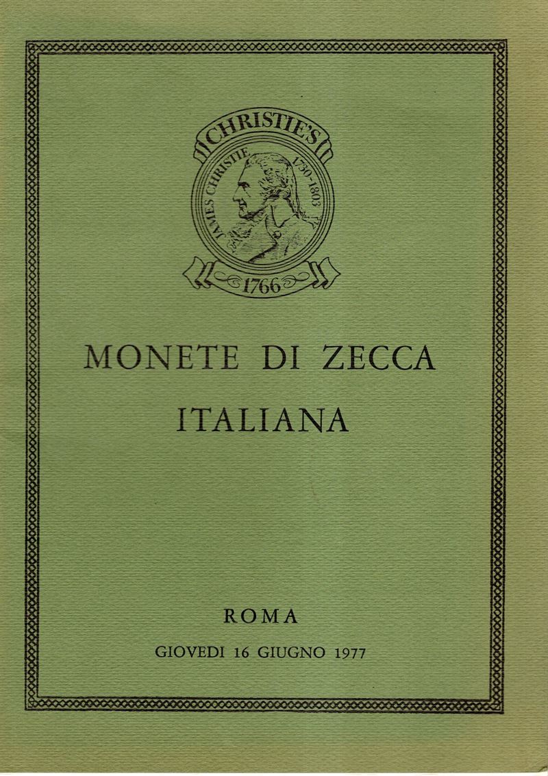 Catalogo Christie's, Monete di zecca italiana, Roma, 16 Giugno 1977