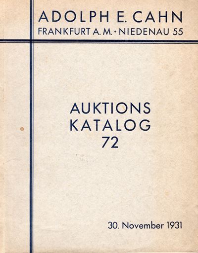 Cahn E. A., Catalogo d'asta 72, Frankfurt am Main, 30 novembre 1931