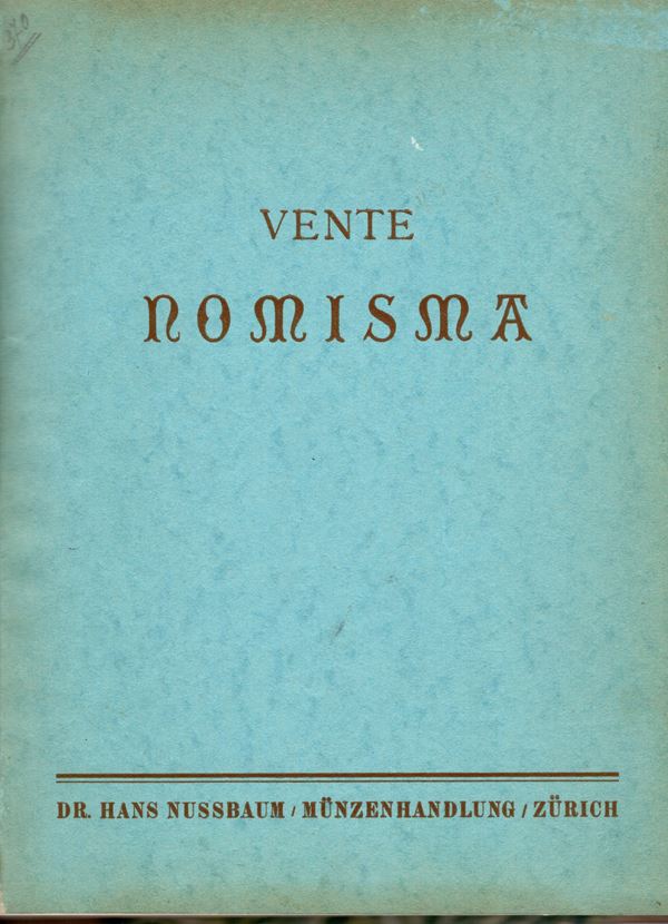 NUSSBAUM  H. - Vente Nomisma. Zurich, 26 - Februar, 1934. Spezialsammlung von munzen der Sudlichen Niederlane und von historischen Niederlandischen medaillen sowie solchen des Hauses Habsburg. Numismatiche bibliothek.  Pp. 99,  nn. 2647,  tavv. 43. ril rigida  \tela con tassello e angoli, interno ottimo stato, importante serie di medaglie olandesi. Rossi, 355.