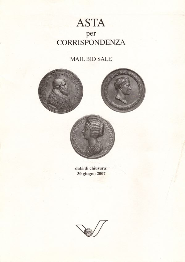 VARESI  NUMISMATICA. Pavia, 30 - Giugno, 2007. asta per corrispondenza. Monete antiche, medioevali, medaglie e pesi monetali. Pp. non numerate, nn. 1430+26, tavv. 80 a colori. ril. ed ottimo stato, lista prezzi aggiudicazione. Importante raccolta di pesi monetali e di documentazione medaglistica.
